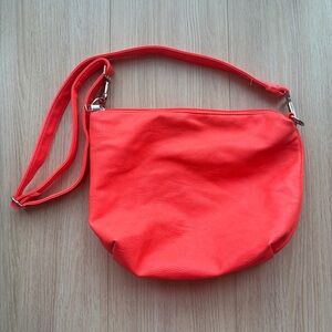 Neon Vibrant orange Women Faux Leather Crossbody Bag zipper and pocket